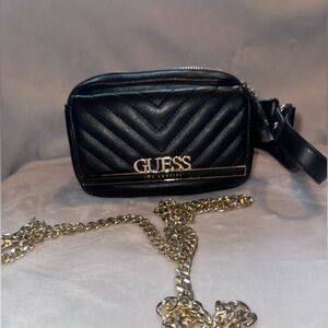 GUESS Black Chevron Fanny Pack/Crossbody bag with Gold Chain
